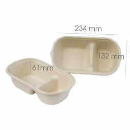 Salad Bowl 2 Compartments Natural Fiber with Lid (1000ml)500 - HRK