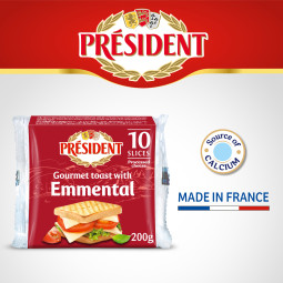 Processed Cheese Emmental Toast 10 Slices (200G) - Président | EXP 27/05/2023